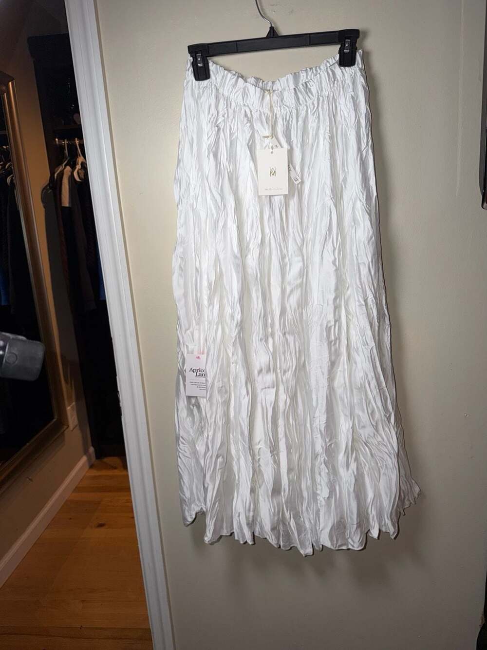 Milio Milano Crinkle Skirt Size L White Maxi Long Elastic Waist